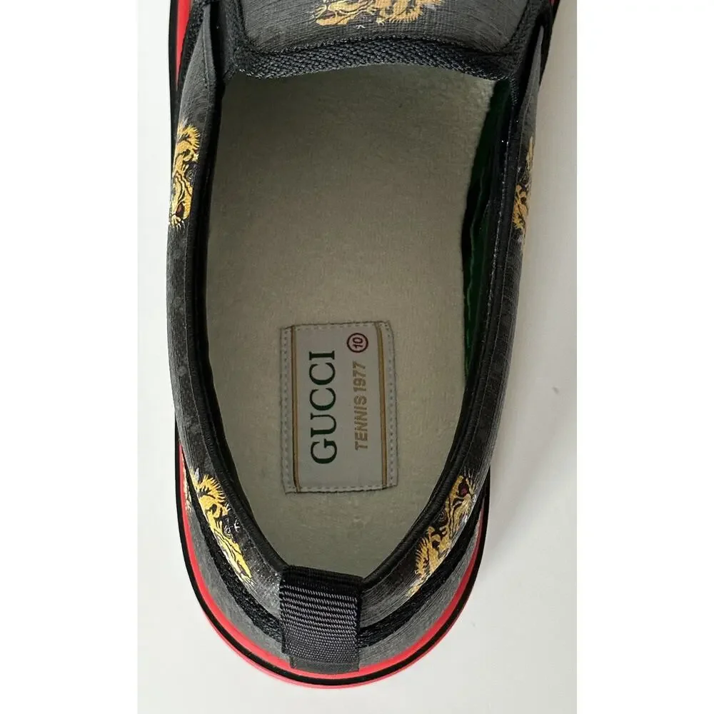NIB Gucci Men's Low-top Tiger Black Canvas Sneakers 11.5 US (Gucci 11) 699971 IT